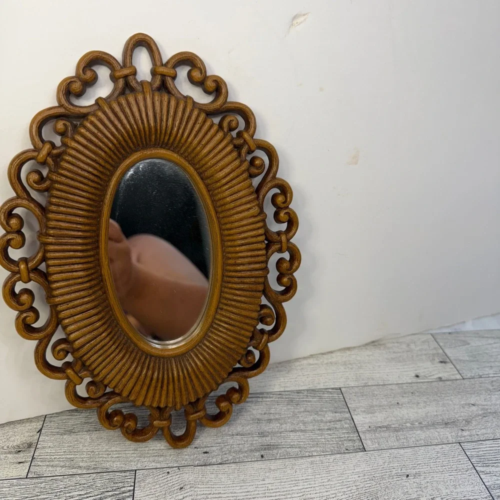 Vintage Home Co.Products Oval Wall Mirror Ornate Faux Wood Scrollwork 9.5in